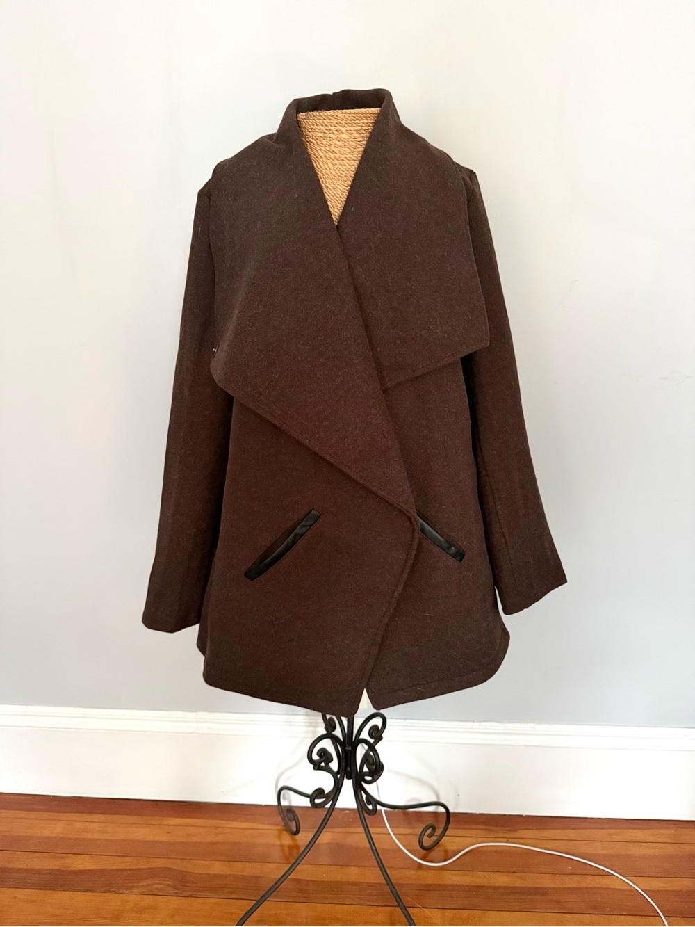 Ookie and Lala Brown Draped Open-Front Cardigan Coat